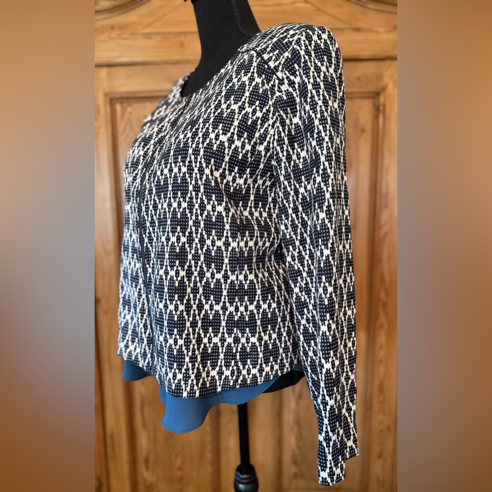 J. Crew Ikat Jacquard Blue & White Moto Jacket XL